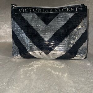 Victoria's Secret Black and Silver Sequin Cosmetic Bag